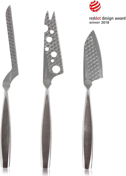 Boska Stainless Steel Cheese 3 Knife Set - Great for Cheese - Multi-Purpose Cheese Slicer - Handheld Slicer - Silver Non-Stick - Dishwasher Safe - For Kitchen Cooking