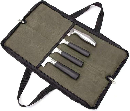 Knife Roll,Knife Bag,Knife Case,Waxed Canvas Chef Knife Bag,Portable Knife Roll Bag With 4 Slots Plus 1 Zipper Pockets Can Hold Home Kitchen Knife Tools,Heavy Duty Knife Bags For Chefs