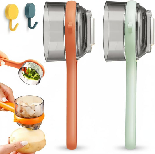 2 in 1 Multifunctional Vegetable Peeler with Container (2-Pack), Mess-Free Kitchen Peeler for Potato, Apple, Carrot, Cucumber, Dishwasher Safe Food-Grade Fruit Peeler, Ambidextrous Grip for Safe Use