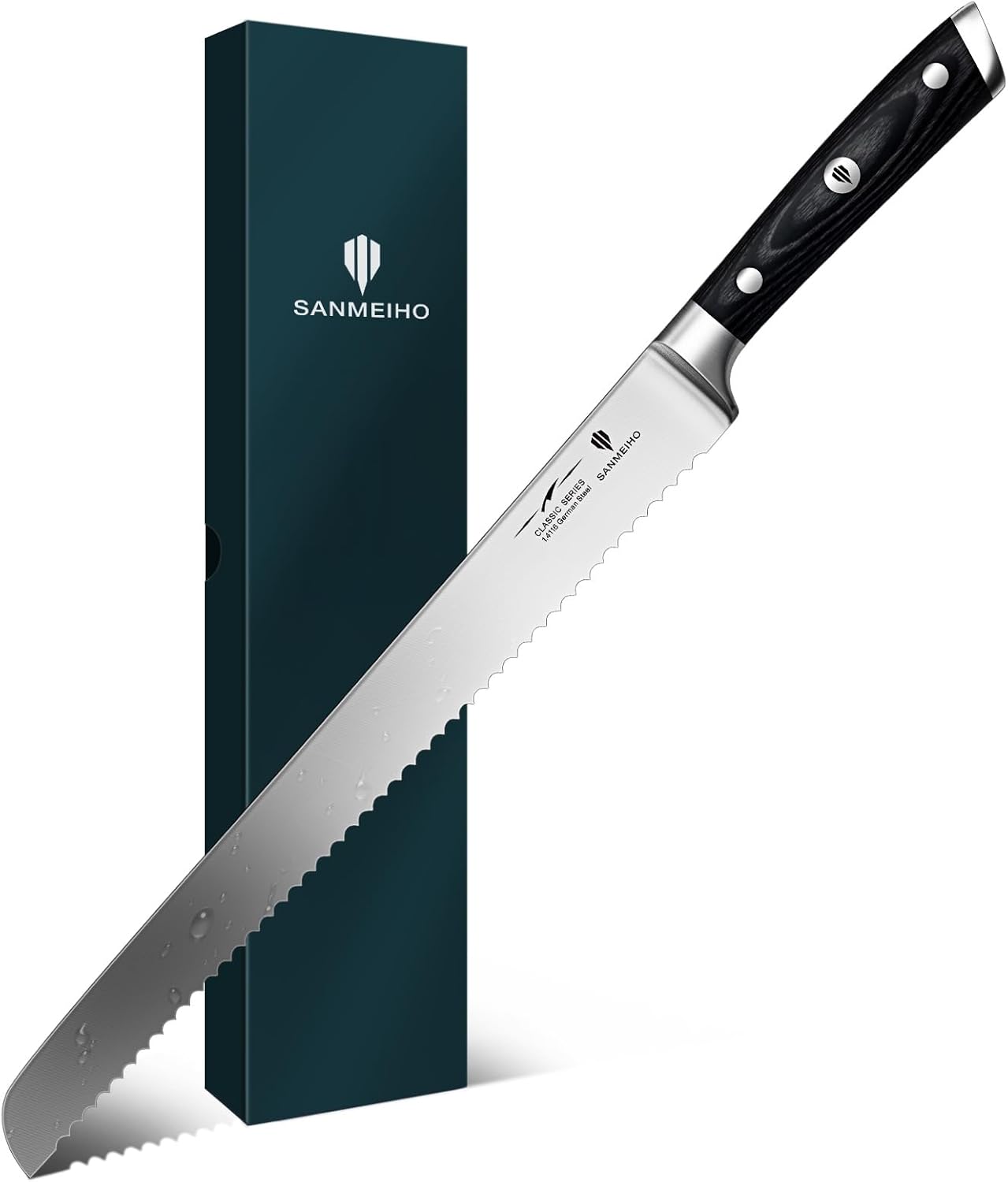 10" Bread Knife - Sourdough Slicing Knife Professional 5Cr15MoV Stainless Steel Serrated Knives, Ergonomic Wood Handle & Full Tang Design, Gift Box Included (Single-Edge