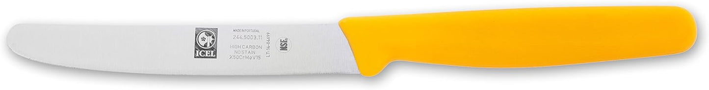 ICEL 4.25 Inch Straight Edge Round Tip Paring Knife, High Carbon German Stainless Steel Blade, Factory-Sharp Edge, Non-Slip Textured Blue Polypropylene Handle