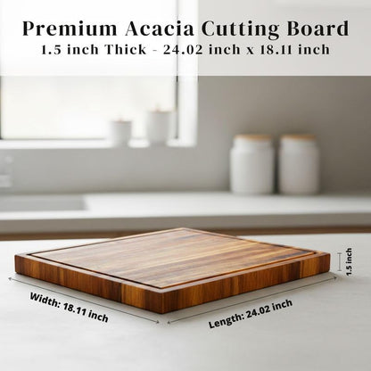 Premium Acacia Wood Butcher Block Cutting Board, 14" x 10" x 1.5" Thick Edge Grain with Deep Juice Groove, Solid Hardwood Serving Platter, Non-Toxic & BPA Free by New M Way