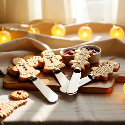 Supreme Housewares Sugar Cookie Themed Cheese Spreaders, Hand-Painted Resin Handles with Stainless Steel Blades for Spreading Cream Cheese, Butter, and Jam, Assorted Designs, Set of 4