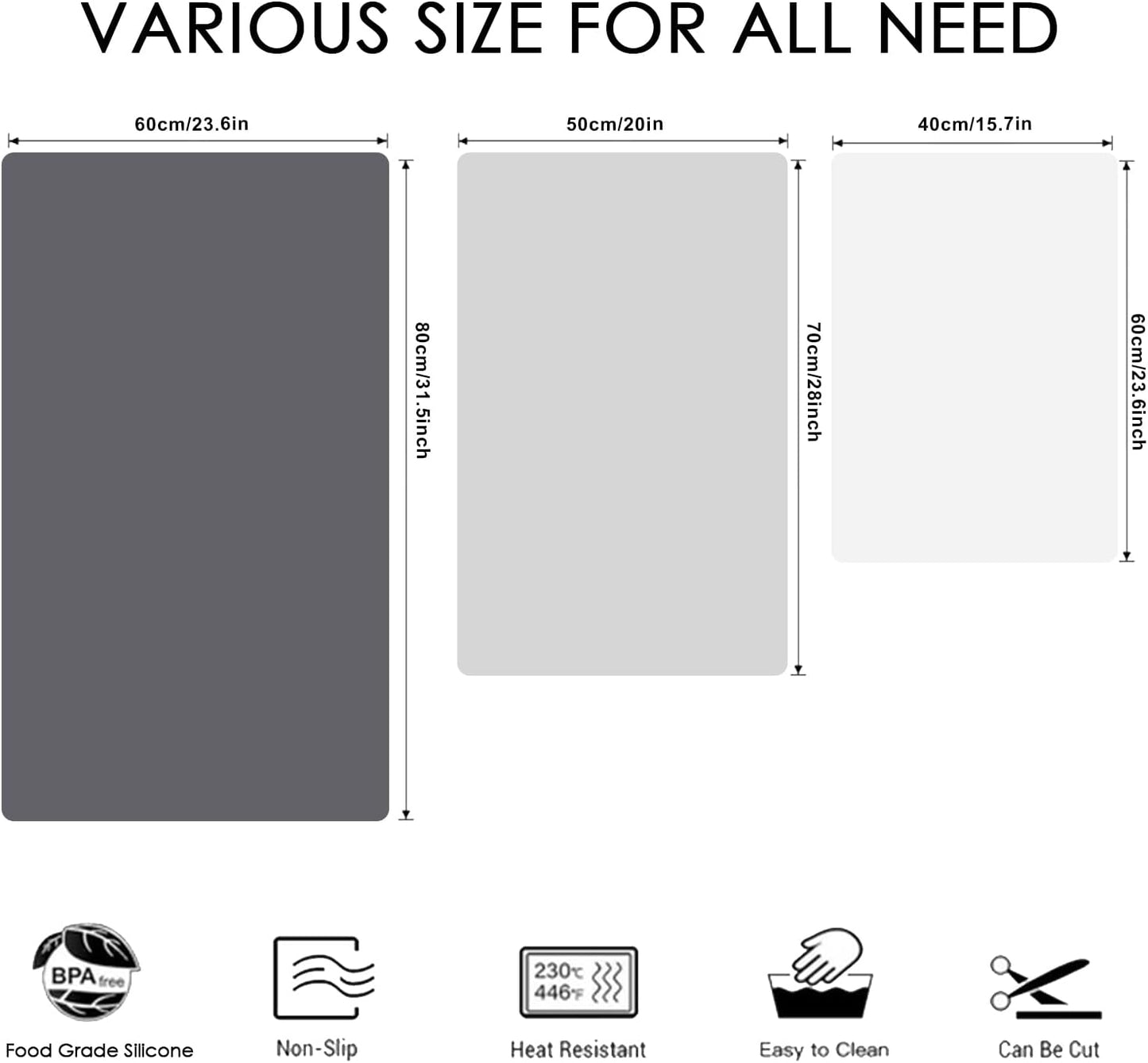 Extra Large Dark Green Countertop Mat - Silicone Table Kitchen Desk Mat - Non-Slip & Heat Resistant - Dinner Placemat Pastry Dough Rolling Mat - Colors A