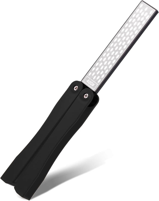 Double Sides Knife Sharpener Tool 400/600 Grits Diamond Sharpening Stone Tool Portable Handheld Pocket Sharpener for Kitchen Outdoor Garden (Fine/Coarse Grinding Black)