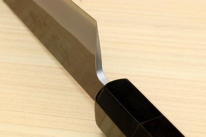 Yoshihiro Kurouchi Black-Forged High Carbon Blue Steel Stainless Clad Petty-Kiritsuke Utility Knife Ebony Handle (6" (150mm) & No Saya)