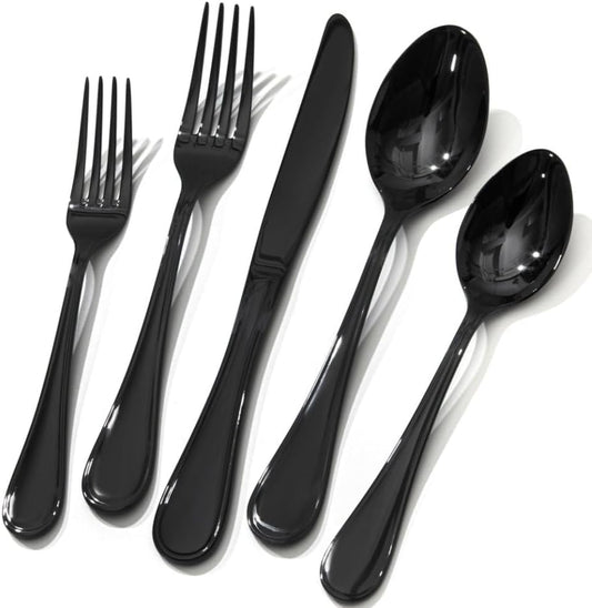 KINGSTONE 48 Piece Teardrop Silverware Set with Steak Knives, 18/10 Stainless Steel Flatware Set for 8, Modern Design Cutlery Set for Home/Hotel/Wedding,Mirror Polished and Dishwasher Safe