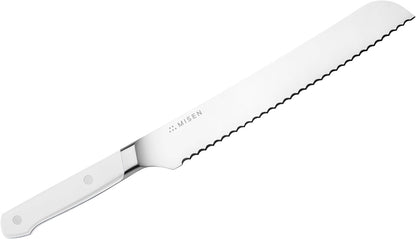 Misen Serrated Bread Knife - High-Carbon Japanese AUS8 Steel - Perfect for Soft Foods, Bread, Pastries, and Fruits - Verstatile Slicer, Razor-Sharp Edge, Durable Blade, Ergonomic Handle - 5", Blue