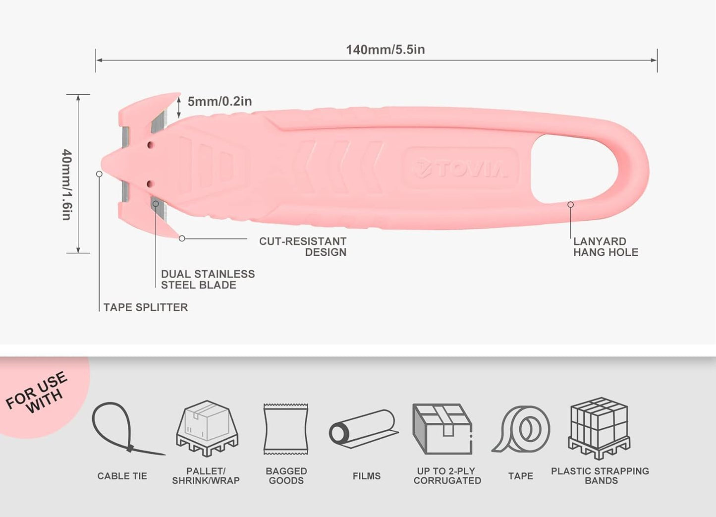 200 Pcs Safety Knife Box Cutter T TOVIA Utility Cutter and Package Opener with Recessed Concealed Stainless Steel Blade for Household, Warehouse, Workshop