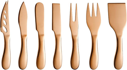 Copper Cheese Knives Set 7 Pieces Stainless Steel Kitchenware Utensils Gadgets 7 Pieces Cheese Knife,Cheese Spreader,Cheese Forks,Cheese Slicer,Cheese Cutter,Butter Knife