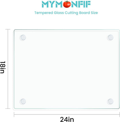 Mymonfif Tempered Glass Cutting Board for Kitchen, Clear Glass Board for Countertop, Heat Resistant, with Non-Slip Feet, 12x16" & 12x8" 2 Pcs Clear