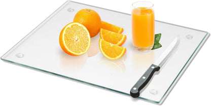 Mymonfif Tempered Glass Cutting Board for Kitchen, Clear Glass Board for Countertop, Heat Resistant, with Non-Slip Feet, 12x16" & 12x8" 2 Pcs Clear