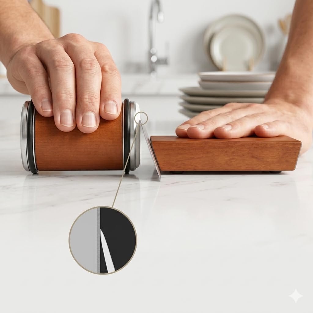 Rolling Knife Sharpener Tumbler Kit – Manual Diamond & Ceramic Sharpening Stone, Magnetic Angle Guide, Detachable Tumbler Knife Sharpener for Kitchen & Chef Knives