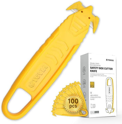 200 Pcs Safety Knife Box Cutter T TOVIA Utility Cutter and Package Opener with Recessed Concealed Stainless Steel Blade for Household, Warehouse, Workshop