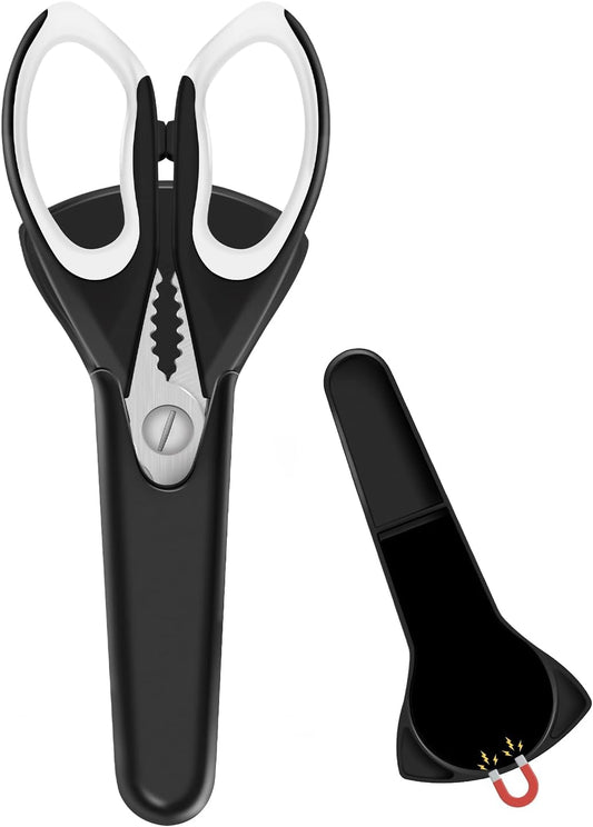 2 Pack Sharp Kitchen Scissors Set with Magnetic Holder, Heavy Duty Kitchen Shears Meat Scissors, Multifunctional Stainless Steel Cooking Poultry Scissors for Household School Picnic