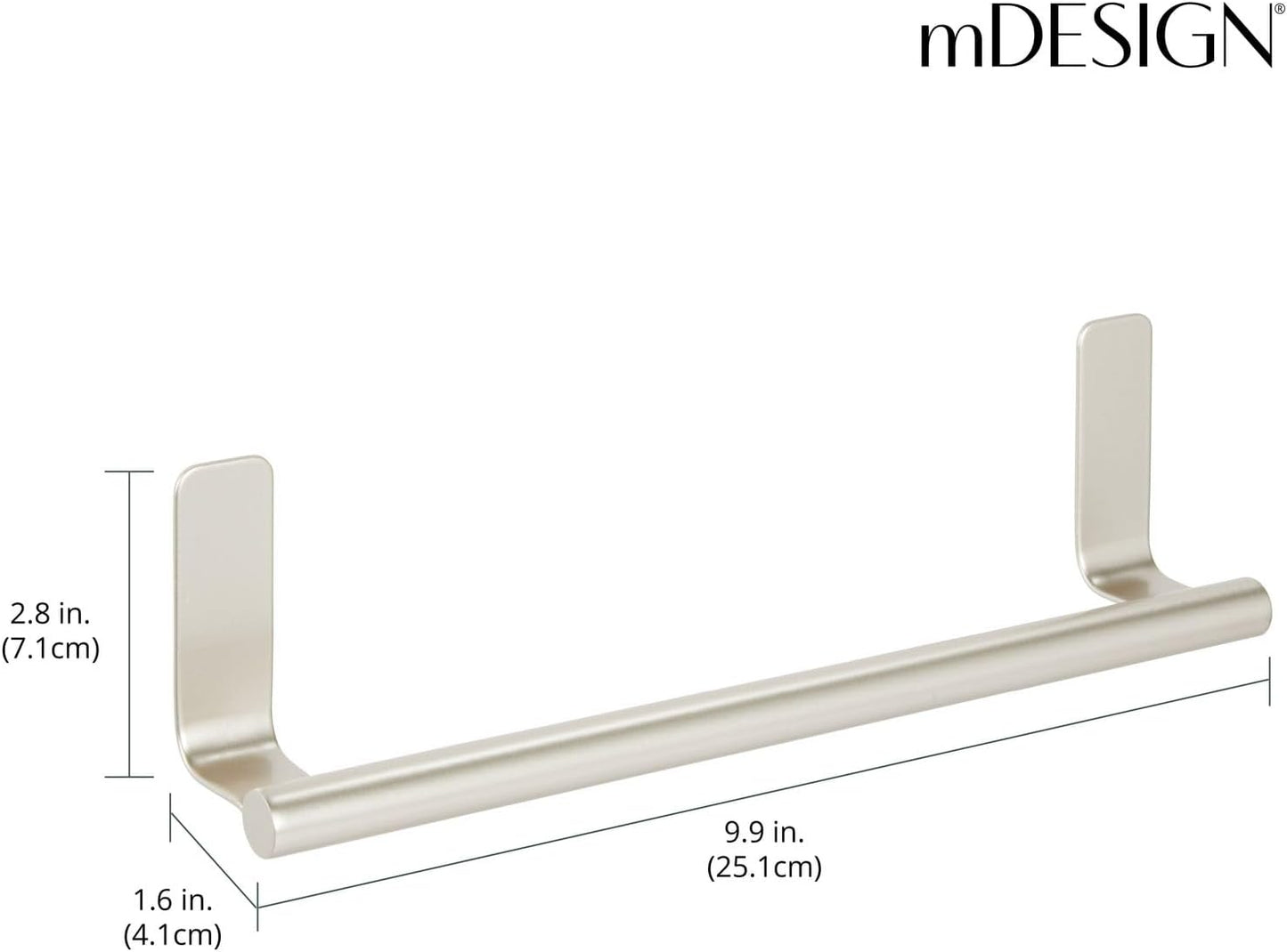 mDesign Steel Wall-Mounted Towel Rack Storage Holder - Self-Adhesive Space Saving Towel Bar for Bathroom, Kitchen - Holds Hand Towels - Stick on Doors or Cabinet - Omni Collection - 2 Pack - Satin