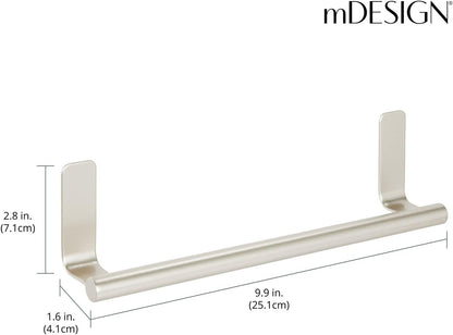 mDesign Steel Wall-Mounted Towel Rack Storage Holder - Self-Adhesive Space Saving Towel Bar for Bathroom, Kitchen - Holds Hand Towels - Stick on Doors or Cabinet - Omni Collection - 2 Pack - Satin