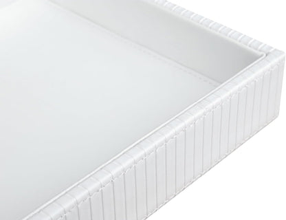 HofferRuffer Faux Leather Vanity Tray, Elegant Desktop Storage Organizer, Decorative Catchall for Perfume, Bathroom Valet, Nightstand or Dresser, 10.2 x 8.4 x 1.8 inches (Grey Stripe)