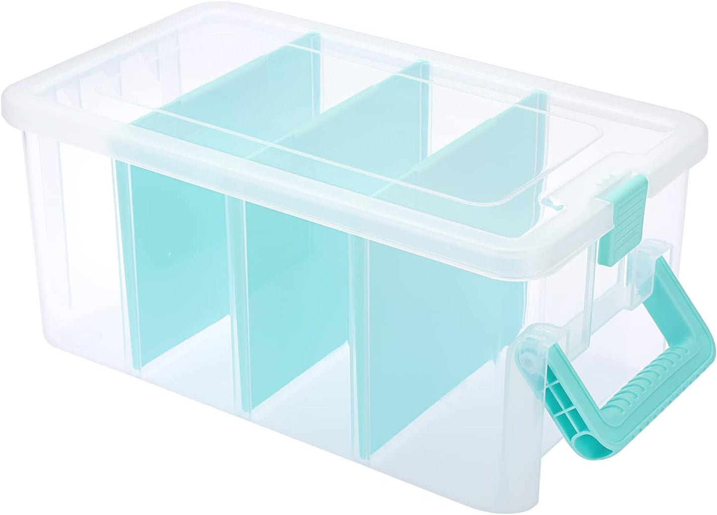 BTSKY Clear Plastic Dividing Storage Box with 4 Compartments Adjustable Storage Bin with Lid Plastic Craft Storage Container Multipurpose Sewing Box Art Supply Organizer, 13.3x8.1x3.4 Inches