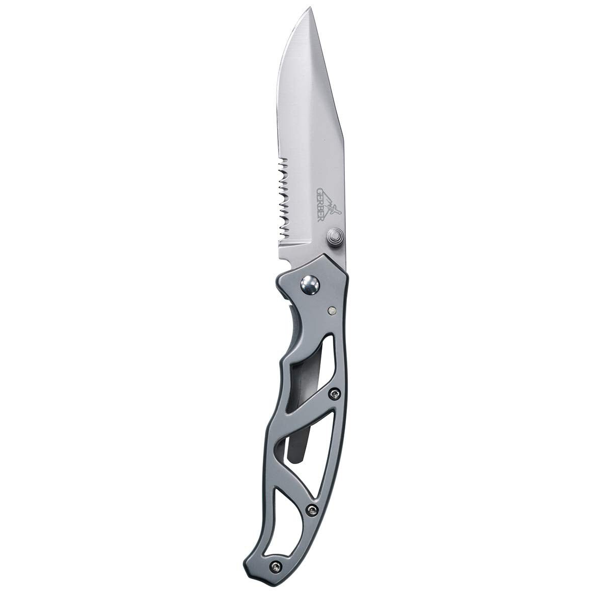 Gerber Gear Paraframe I EDC Folding Pocket Knife, 3" Serrated Edge with Safety Frame Lock, Stainless Steel, Grey