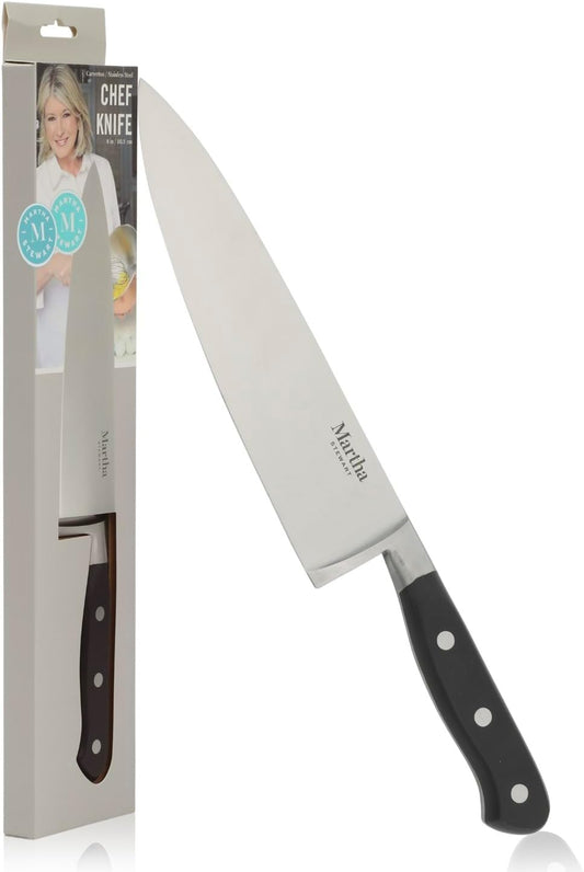 Martha Stewart Austenwood 15-Piece Knife Block Set, German Stainless Steel Kitchen Knives with Forged Italian Olive Wood Handle