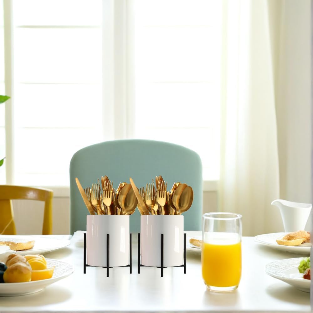 Utensil Organizer for kitchen, Knives and Forks with Shiny metal frame Tray for Farmhouse Kitchen Decor and Countertop(6.3 * 4.33inch)