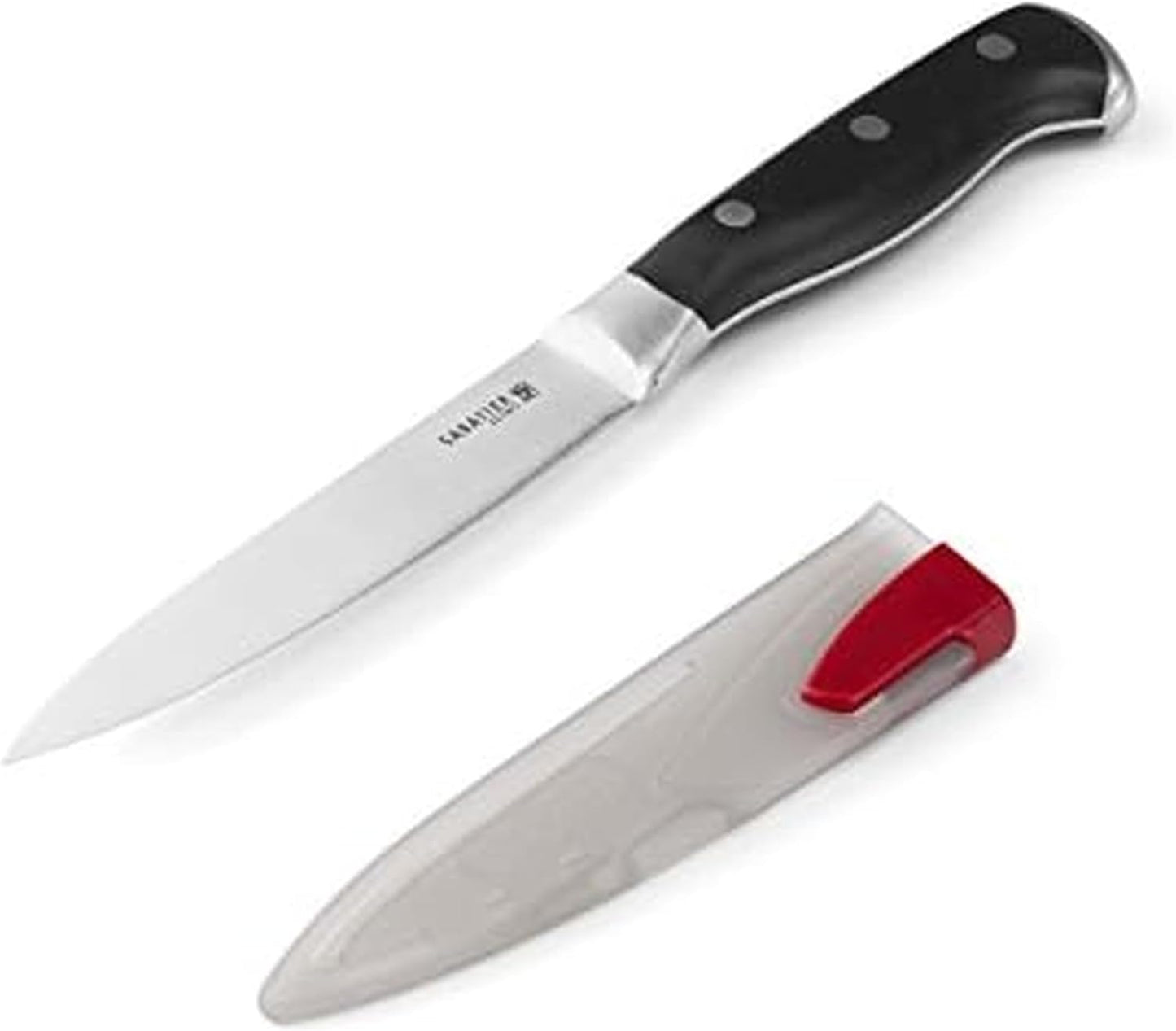 Sabatier Forged Stainless Steel Chef Knife with Edgekeeper Self-Sharpening Blade Cover, High-Carbon Stainless Steel Kitchen Knife, Razor-Sharp Knife to Cut Fruit, Vegetables and more, 8-Inch, Black