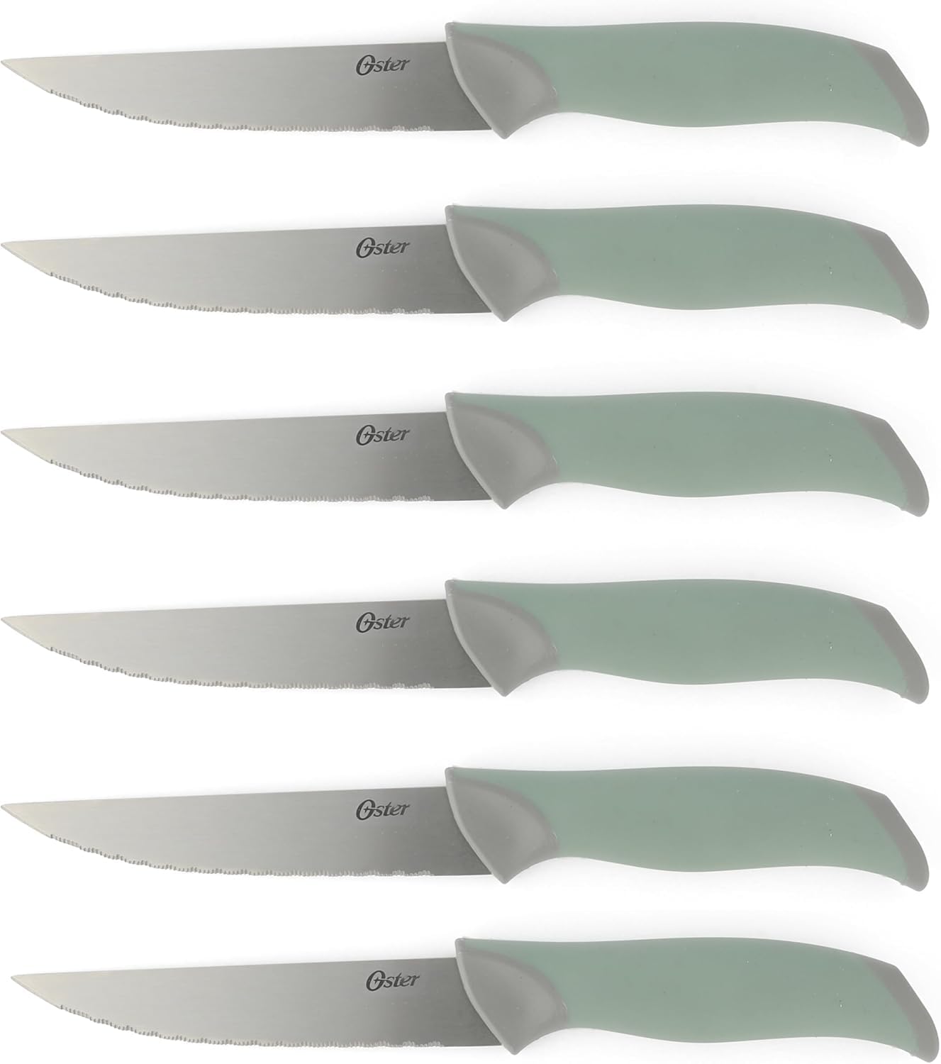 Oster 81007.14 Lindbergh 14 Piece Stainless Steel Cutlery Set Black Block With Sharpener, Teal Handle Kitchen Knives Set,Teal/Black
