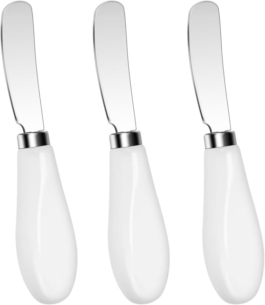 Cheese Spreader Knives, 3PCS Stainless Steel Butter Spreader Knife with White Porcelain Handle Cheese-Spreader for Cold-Butter Jam, Pastry, Charcuterie