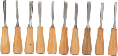 Carving Tools Set, 10Pcs with Wooden Handles in a Wooden Storage Case Carving Knife Chisel Kit Set