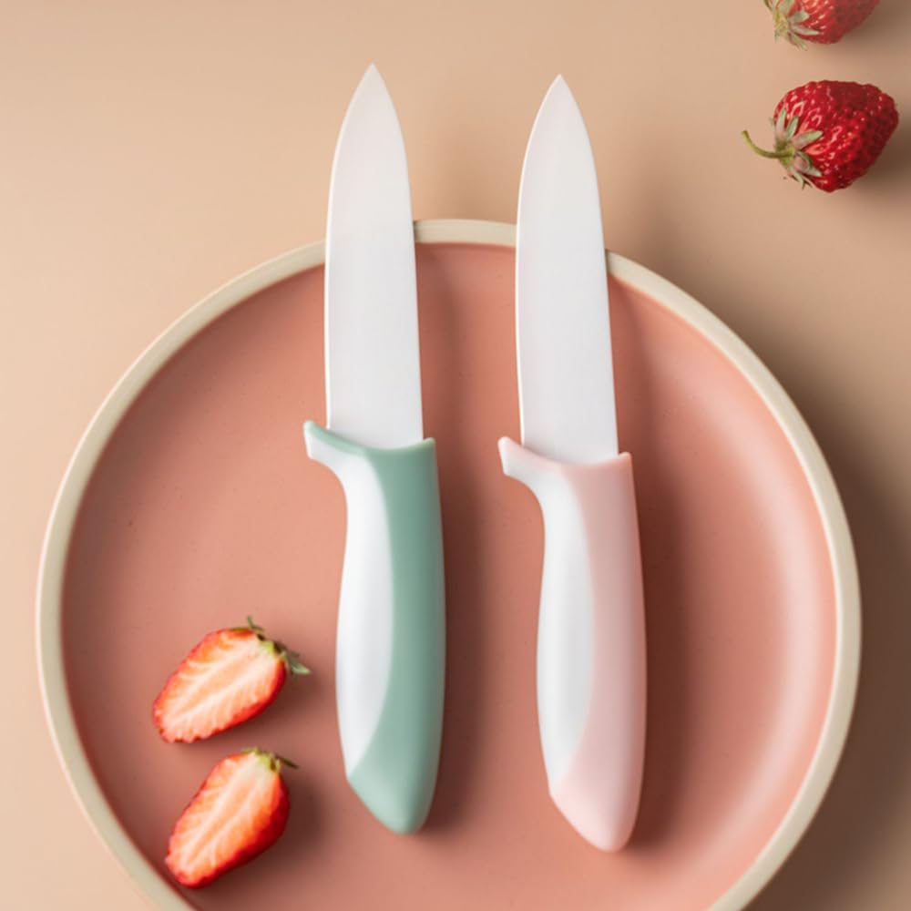 3 PCS Colorful Knivies Set, 4 Inch Ceramic knife 3 PCS Knives with Zirconia Blade and Sheath Covers,use for meat fruit vegetable and bread (green blue and pink)