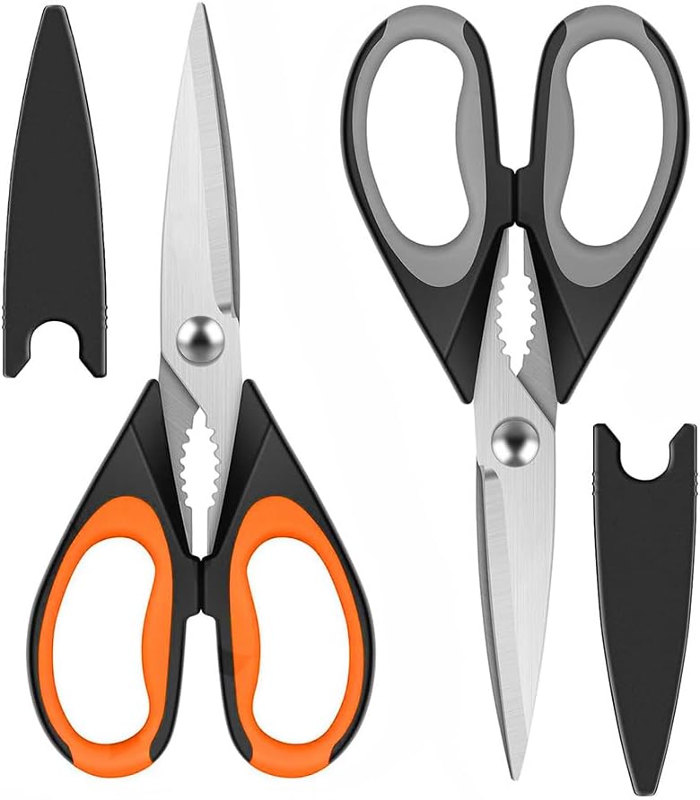 Kitchen Scissors All Purpose Heavy Duty, Kitchen Utensils Set, Stainless Steel Cooking Utensils Gadgets Meat Poultry Food Shears Dishwasher Safe Utility Tools Home (Orange, black and gray)