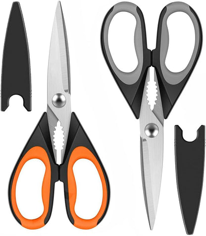 Kitchen Scissors All Purpose Heavy Duty, Kitchen Utensils Set, Stainless Steel Cooking Utensils Gadgets Meat Poultry Food Shears Dishwasher Safe Utility Tools Home (Orange, black and gray)