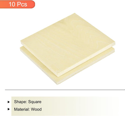 MECCANIXITY 10pcs Basswood Sheet 4 x 4 x 3/8 Inch Unfinished Wood Boards Plywood for Crafts Laser Cutting with Smooth Surfaces