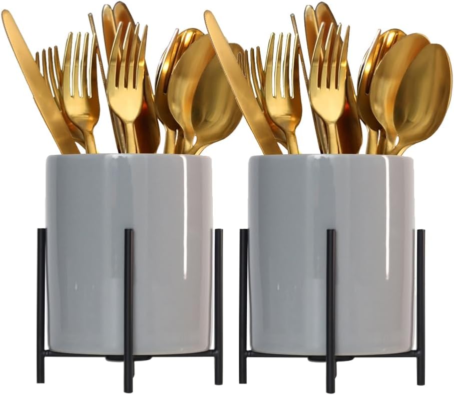 Utensil Organizer for kitchen, Knives and Forks with Shiny metal frame Tray for Farmhouse Kitchen Decor and Countertop(6.3 * 4.33inch)