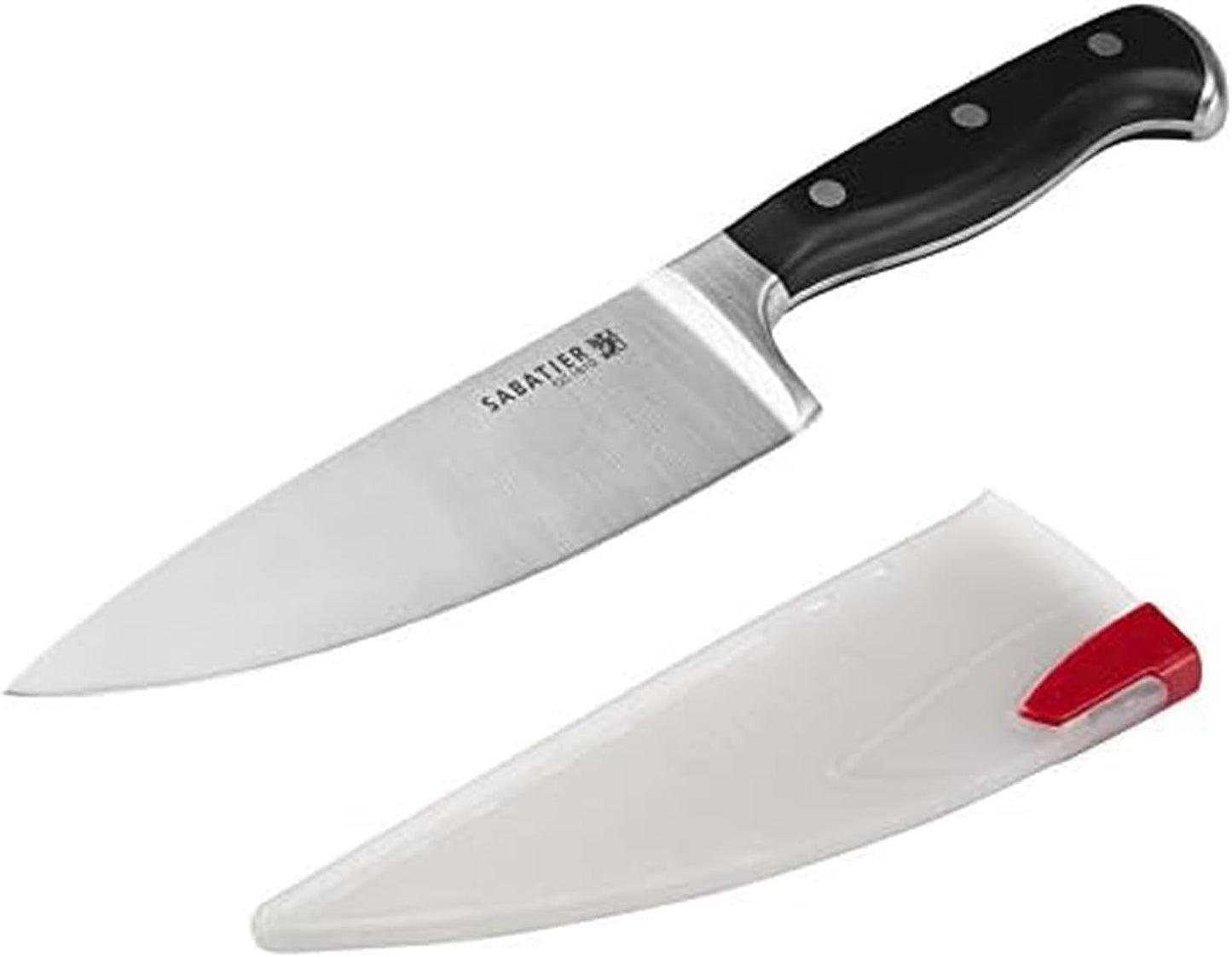 Sabatier Forged Stainless Steel Chef Knife with Edgekeeper Self-Sharpening Blade Cover, High-Carbon Stainless Steel Kitchen Knife, Razor-Sharp Knife to Cut Fruit, Vegetables and more, 8-Inch, Black