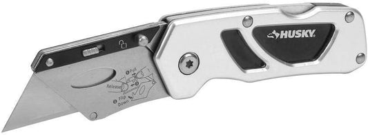 Husky Folding Sure-Grip Lock Back Utility Knife w/ Single Disposable Blade Included (Colors May Vary)