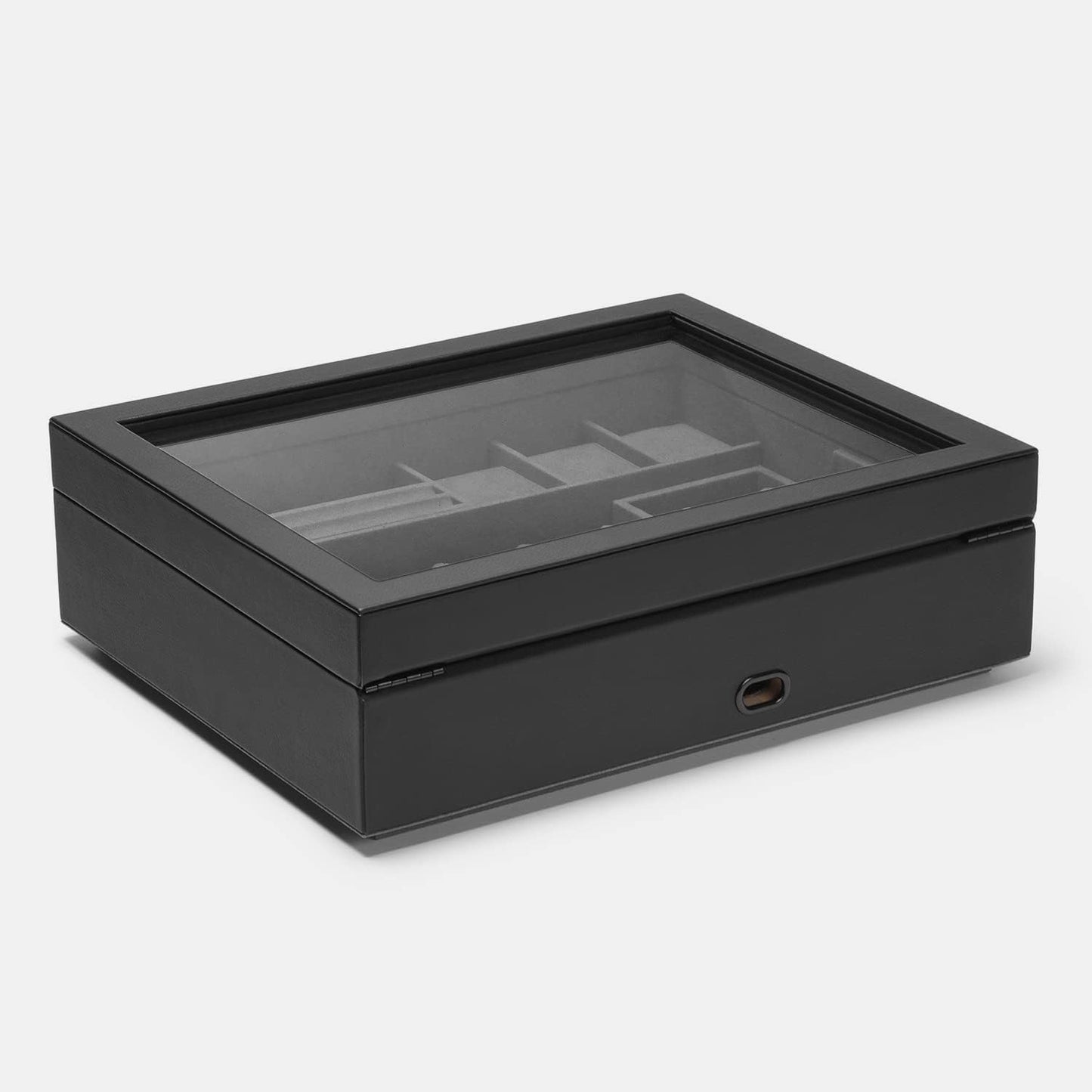 Cache Display Valet - EDC, Blade, Watch, and Jewelry Locking Storage Case, USB Pass-through, Microfiber Lining, Faux Leather, Stackable (Valet) Black
