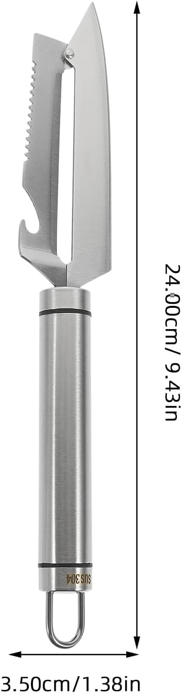 BESTonZON Multifunction Stainless Steel Peeler Knife 9.44 Inch with Fish Scale Scraper Bottle Opener for Fruit Vegetable Preparation Kitchen Gadget