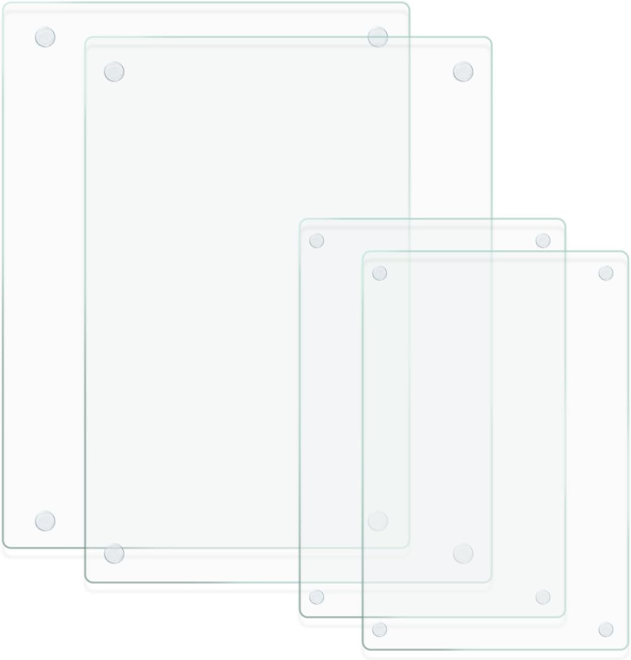 Mymonfif Tempered Glass Cutting Board for Kitchen, Clear Glass Board for Countertop, Heat Resistant, with Non-Slip Feet, 12x16" & 12x8" 2 Pcs Clear