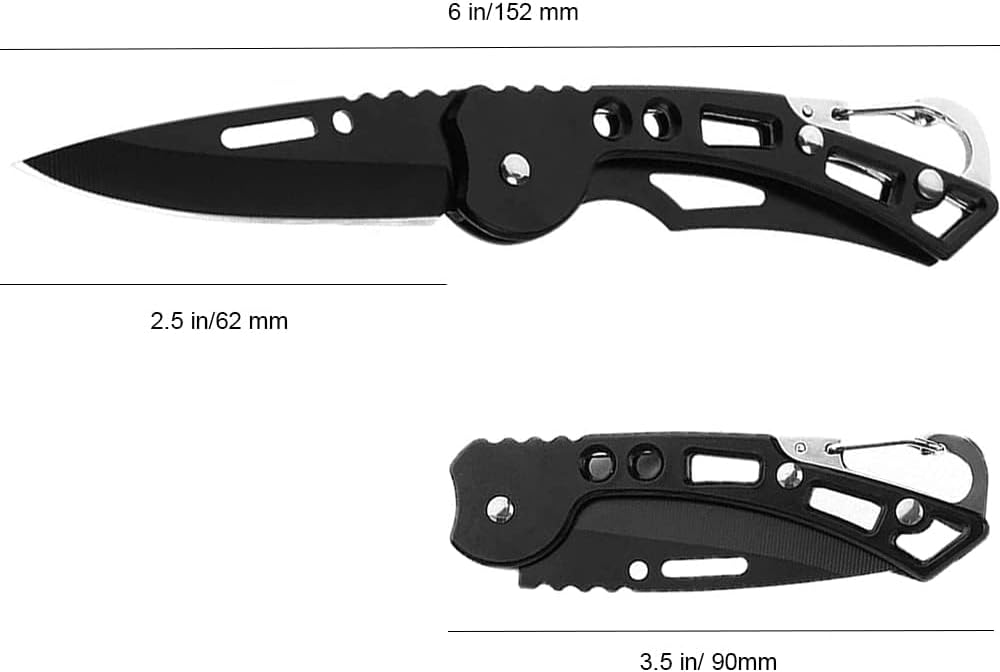4 Pack Self-Defense Folding Knife With Key Ring Easy To Everyday Carry, Outdoor Survival Stainless Steel Pocket Knife (Black)