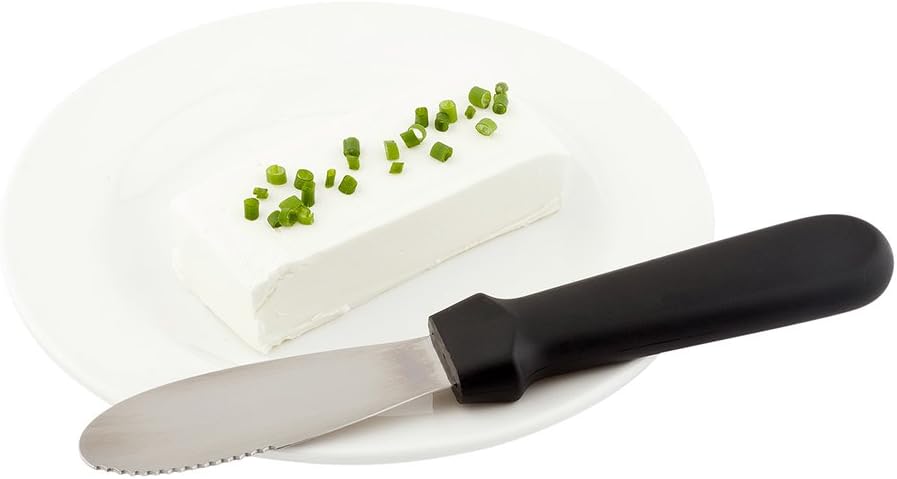 Restaurantware Met Lux 8.8 Inch x 1.3 Inch Butter Spreader 1 Dishwasher-Safe Sandwich Spreader - Plastic Handle Corrosion-Resistant Black Stainless Steel Spreading Knife For Slicing Or Spreading