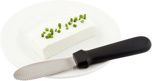 Restaurantware Met Lux 8.8 Inch x 1.3 Inch Butter Spreader 1 Dishwasher-Safe Sandwich Spreader - Plastic Handle Corrosion-Resistant Black Stainless Steel Spreading Knife For Slicing Or Spreading