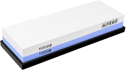 Knife Sharpening Stone, 2 Sided Grit 1000/6000 Whetstone Set with Non-slip Silicone Base for Home Kitchen(Blue&White)