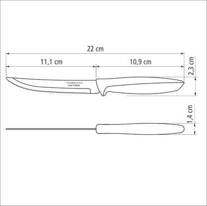 Tramontina Kitchen Knives Set of 6, Serrated Fruit Tomato Cooking Knife, Vegetable Chopper Peeler, Stainless Steel, Multipurpose, Pointed Tip, Brown, 23498454