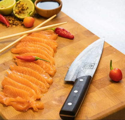 COOLINA Daozi 8" Butcher Knife, Hand-Forged High-Carbon Steel Cleaver for Heavy-Duty Meat Cutting, Slicing, Chopping, Brisket & BBQ, Full-Tang Forged Blade with Ergonomic Wood Handle