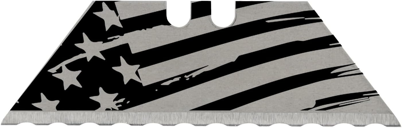 NDZ Performance Serrated Steel Blade Replacement for Utility Knife & Box Cutters, Custom Double Sided Laser Engraved Designs, Silver - Skull - 3 Pack