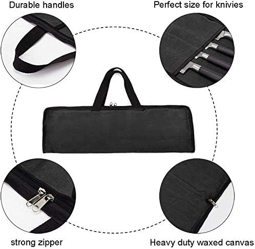Knife Roll,Heavy Duty Knife Bag,Waxed Canvas knife Case with 4 Slots for Knives & Kitchen Tools,Chef Knife Bag with Handle.Portable Knife Roll Bag for Stroage Home Traveling Camping.Case Knives Pouch