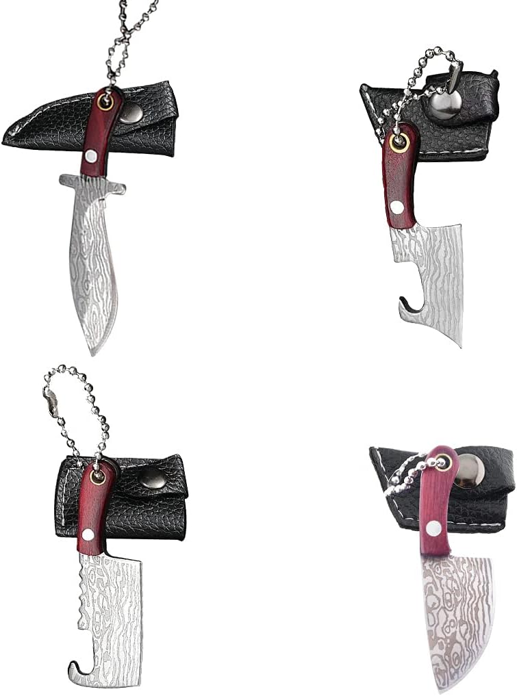 Damascus Pocket Knife Set Mini Chef Tiny Cleaver for Package Opener Box Cutter - of 4