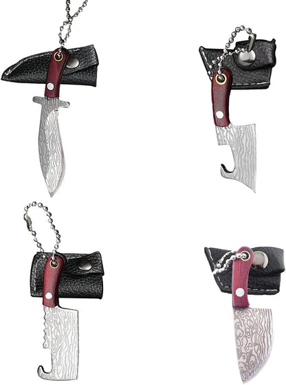 Damascus Pocket Knife Set Mini Chef Tiny Cleaver for Package Opener Box Cutter - of 4